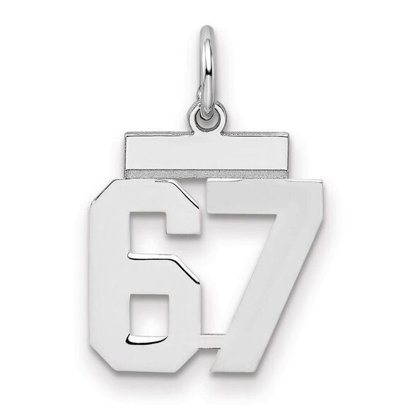 Sterling Silver, Athletic Collection, Small Polished Number 67 Pendant - Picture 1 of 3
